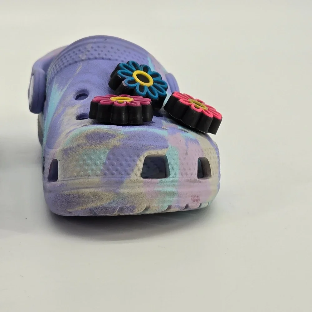 Crocs Kids‎ Classic Marbled Clog Pastel Purple Blue C9 Light Up Flower Jibbitz